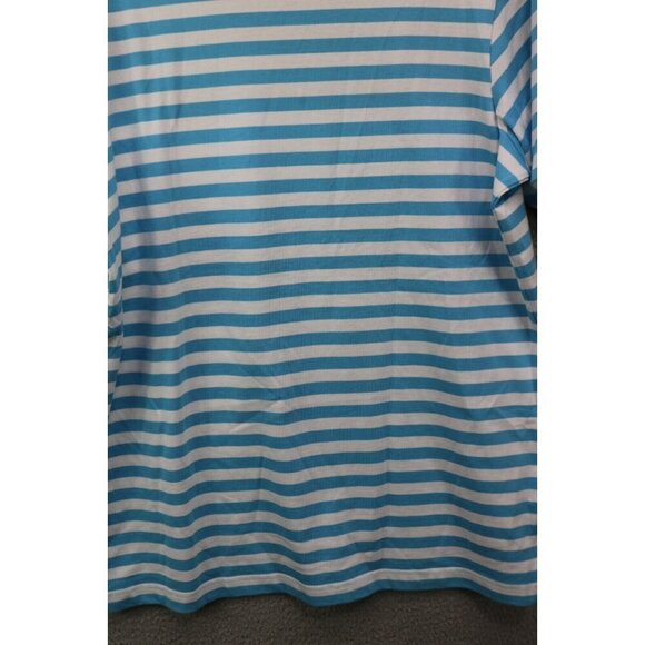 Quaker Factory Striped Short Sleeve Blouse-Embroidered-Rhinestones-Medium - Picture 10 of 11
